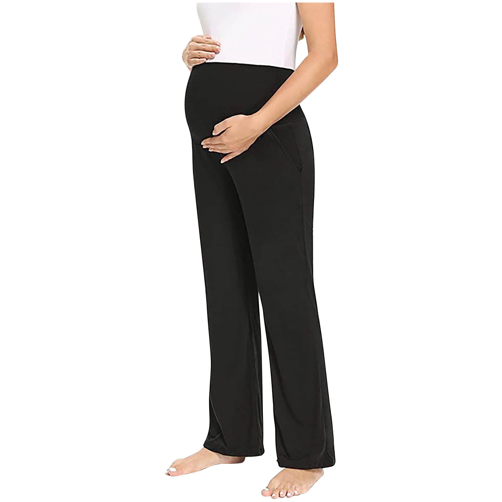black maternity dress pants Miluxas Women's Casual Loose Wide Leg Cozy Pant Pregnancy Lounge Trousers with Pockets Xxl(xxl) Size:Child-7