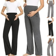 Miluxas Women's Maternity Pants Clearance Casual Loose Wide Leg Cozy Pant Pregnancy Lounge Trousers with Pockets Gray XL(XL)