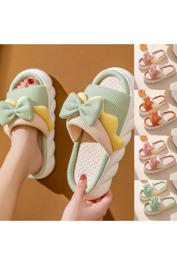 Women's Memory Foam Open Toe Slide Slippers with Cute Bow and Cozy Terry Lining, Slip-on House Shoes Spa Mules Sandals with Indoor Outdoor Rubber Sole