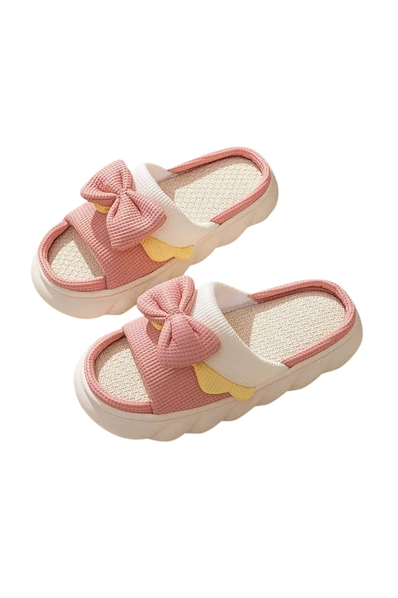 Women's Memory Foam Open Toe Slide Slippers with Cute Bow and Cozy Terry Lining, Slip-on House Shoes Spa Mules Sandals with Indoor Outdoor Rubber Sole