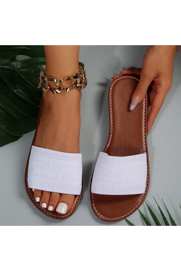 Women's Mesh Single Band Flat Sandals Summer Open Toe Slip on Slide Sandal White 6.5(38)