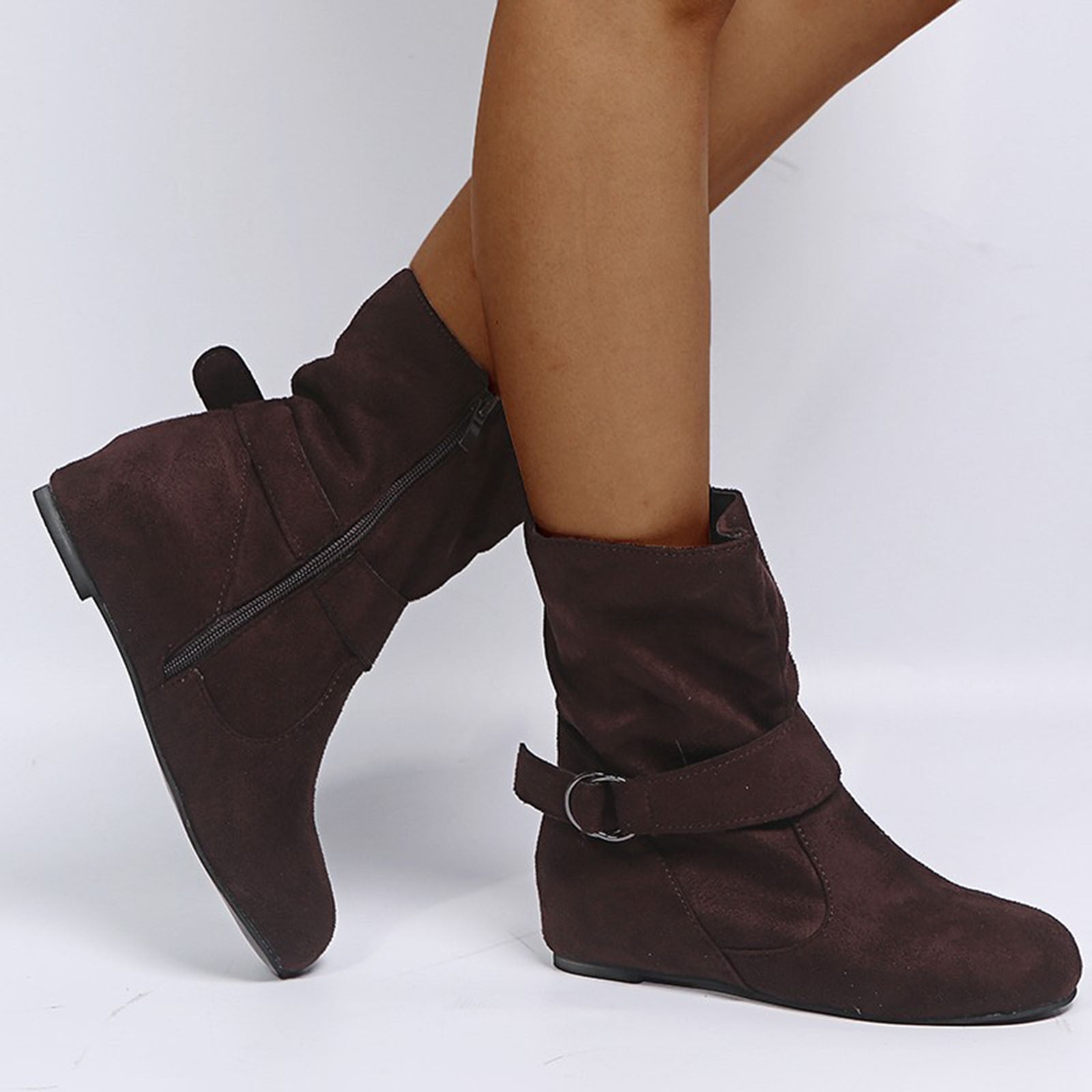 Suede mid calf fashion boots flat