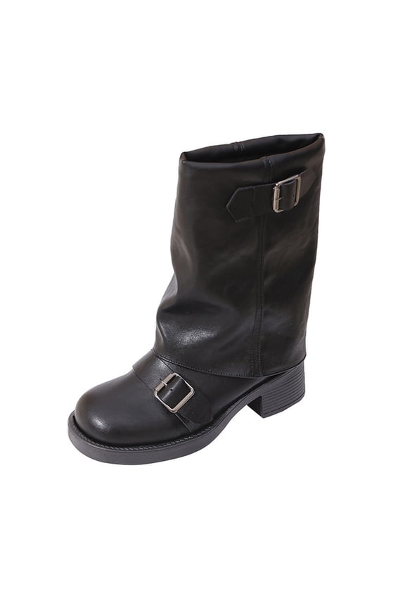 Women's Mid Calf Boots Square Toe Chunky Block Heel Long Boots for Women Comfortable Low Heel Womens Boots Black 9(42)