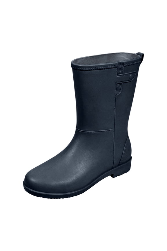 Women's Mid Calf Rain Boots Waterproof Fashion Garden Shoes Anti-slipping Rainboots for Women Comfortable Insole Light Rain Shoes A-Black 7.5(40)