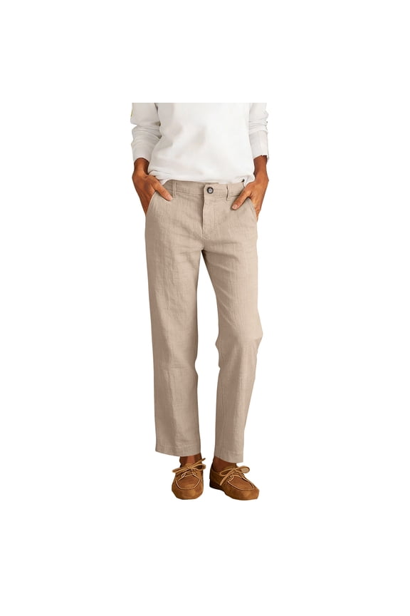 Women's Mid Rise Straight Leg Pants Lightweight Button Zip Trousers with Pockets Casual Work office Pants Khaki