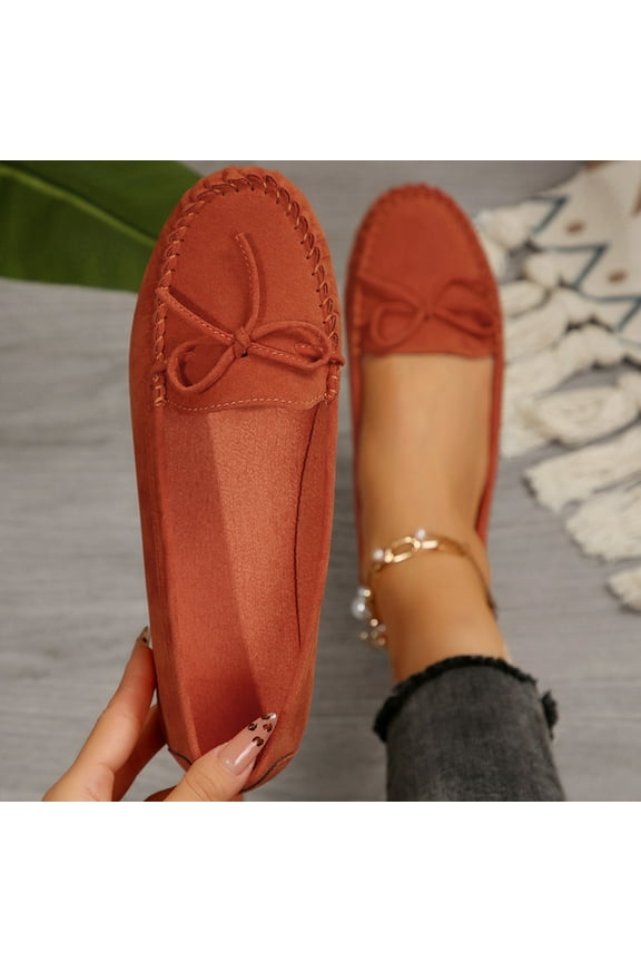 Women's Moccasin Slippers Suede Lace-Up Bow Cozy Indoor & Outdoor Slip On Loafers Shoes for Women Orange-A 7.5(40)
