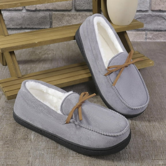 Miluxas Women's Moccasin Slippers Warm Fuzzy Lining Loafers Slip On Round Toe Comfortable Casual Indoor Outdoor House Shoes Gray 9-9.5(42)