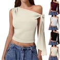 thumbnail image 1 of Miluxas Women's One Shoulder Asymmetrical Dressy Tank Tops Slim Fit Cute T Shirts One Tie Shoulder Ruched Tank Top White, 1 of 5