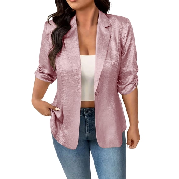 Miluxas Women's Open Front Blazer Casual Long Sleeve Jacket Outerwear Pink S(S)