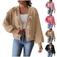 thumbnail image 1 of Miluxas Women's Open Front Bow Cardigan Sweaters Knit Long Puff Sleeve Trendy Fall Winter Jacket Coats Pink XL(XL), 1 of 6