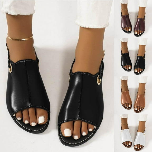 Miluxas Women's Open Toe Ankle Strap Flat Sandals Open Toe Walking Shoes White 9.5(43)