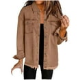 thumbnail image 1 of Miluxas Women’s Oversized Button Up Denim Jacket Frayed Hem Shacket Long Sleeve Pockets Denim Jean Jacket Brown 6(M), 1 of 6