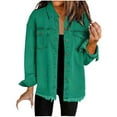 thumbnail image 1 of Miluxas Women’s Oversized Button Up Denim Jacket Frayed Hem Shacket Long Sleeve Pockets Denim Jean Jacket Mint Green 12(XXL), 1 of 6