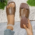 thumbnail image 1 of Miluxas Women's PU Leather Open Toe Flat Sandals Single Band Summer Casual Slip on Slides Coffee 7(39), 1 of 9