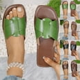 thumbnail image 1 of Miluxas Women's PU Leather Open Toe Flat Sandals Single Band Summer Casual Slip on Slides Green 9.5(43), 1 of 9