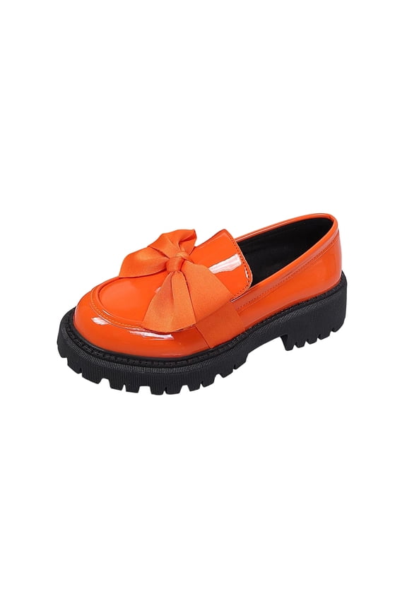 Women's Patent Leather Loafers Platform Bow Loafers Vintage Chunky Heel Oxford Shoes Heeled Gothic Lolita Oxfords Orange 5.5(36)