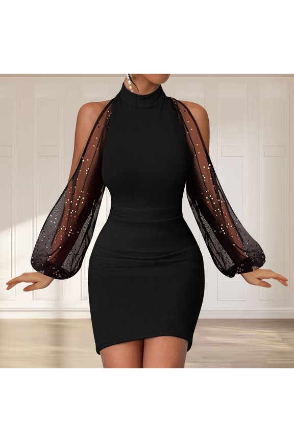 Women's Pencil Work Dresses Long Sleeve Wrap V Neck Bodycon Business Dress Elegant Cocktail Party Work Black 8(L)
