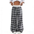 thumbnail image 1 of Miluxas Women's Plaid Checkered Wide Leg Pants Gingham Drawstring Elastic Waist Casual Trousers with Pockets Y2K Streetwear for Spring Summer Black, 1 of 7