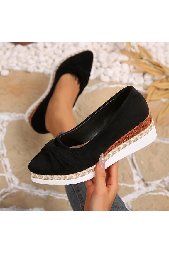 Women's Platform Espadrilles Wedge Sandals Slip On Closed Toe Wedges for Women Pointed Toe Wedge Pumps Shoes Black 7.5(40)