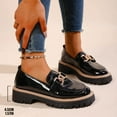 thumbnail image 1 of Miluxas Women's Platform Leather Chunky Heel Loafers Lug Sole Slip On Chain Uniform Dress Shoes Casual Business office Work Shoes Black 7(39), 1 of 9