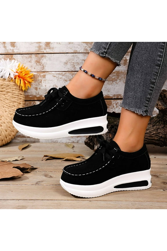 Women’s Platform Loafers – Rocker Sole Boat Shoes, Comfortable Slip-Ons for Walking, Work, Nurses Black 5.5(36)