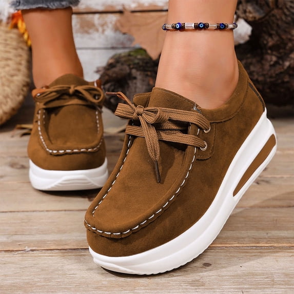 Miluxas Women’s Platform Loafers – Rocker Sole Boat Shoes, Comfortable Slip-Ons for Walking, Work, Nurses Brown 7(39)
