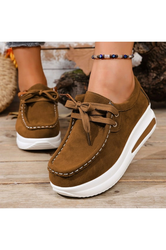 Women’s Platform Loafers – Rocker Sole Boat Shoes, Comfortable Slip-Ons for Walking, Work, Nurses Brown 8.5(41)