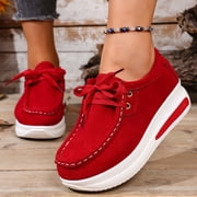 Miluxas Women s Platform Loafers   Rocker Sole Boat Shoes, Comfortable Slip-Ons for Walking, Work, Nurses Red 6.538