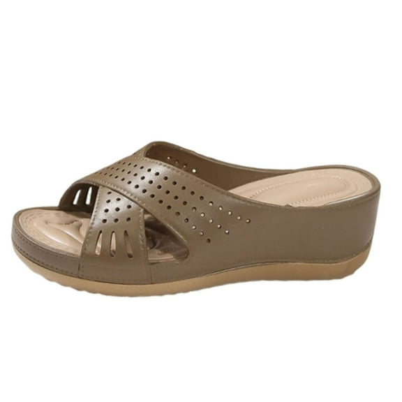 Miluxas Women's Platform Orthotic Slides Fashion Open Round Toe Comfortable Arch Support Slip on Soft Bottom Slippers Summer Outdoor Daily Walking Sandals Brown 7(39)