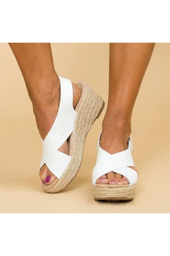 Women's Platform Wedge Sandals Comfortable Ankle Strap Sandals for Women Casual Dressy Summer White 5.5(36)