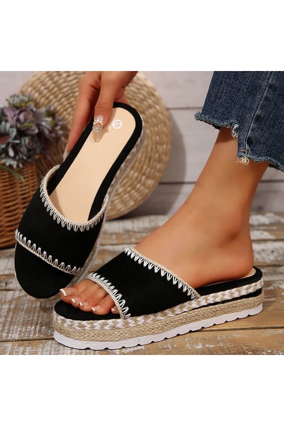 Women's Platform Wedges Sandals High Heels Open Toe Espadrilles Casual Summer Slip on Comfortable Platform Slide Sandals Black 6.5(38)