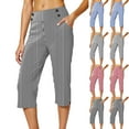 thumbnail image 1 of Miluxas Women's Plus Size Capri Pants Striped Print High Waist Stretchy Comfy Casual Capris Loose Wide Leg Crop Sweatpant White XL(XL), 1 of 7