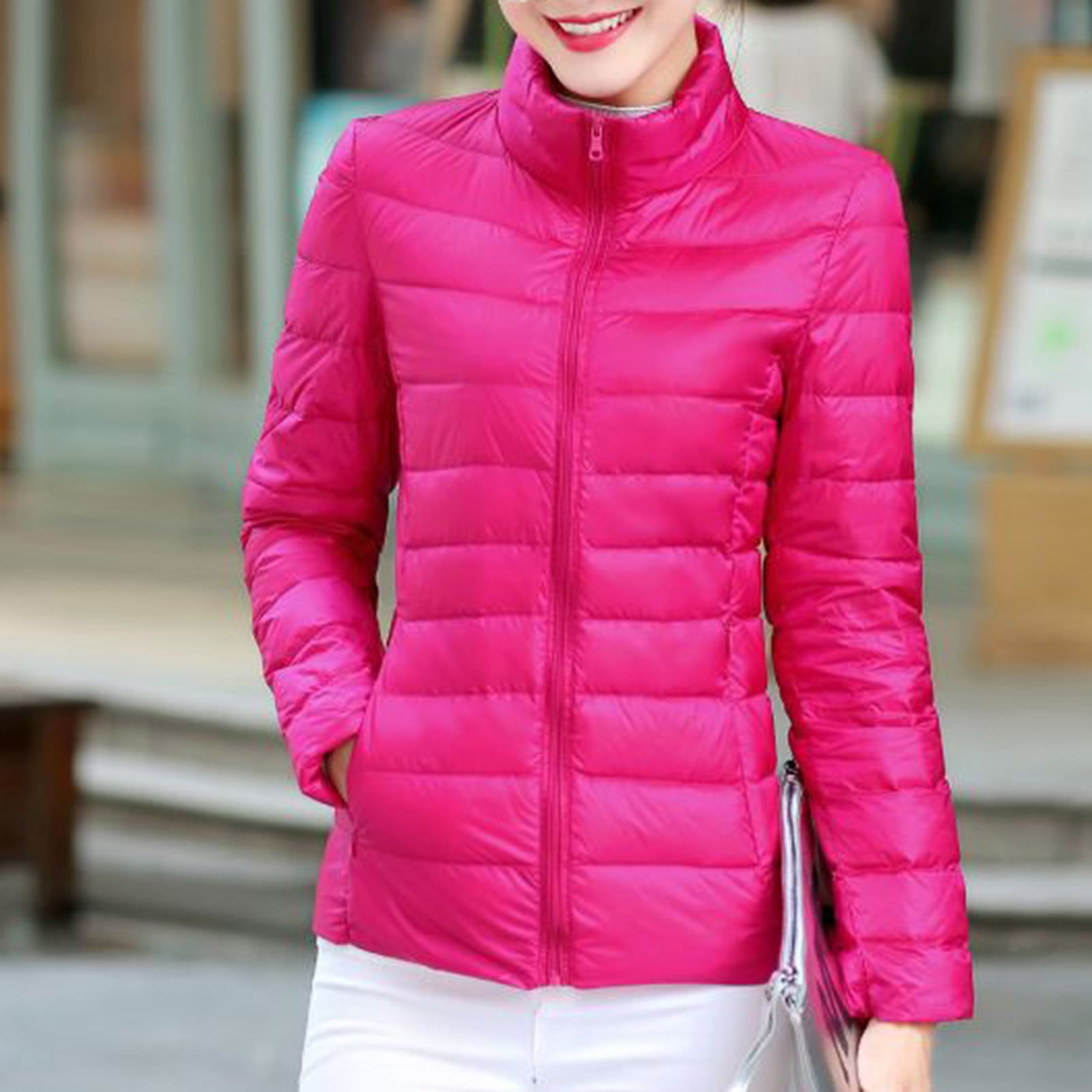 KYL Women's Winter Puffer Jacket Long-Sleeve Full-Zip Oversized Short  Quilted Do