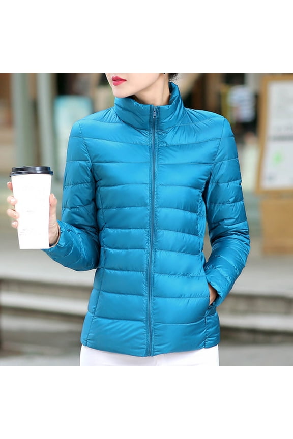 Women's Plus Size Lightweight Puffer Jacket Packable Winter Jacket Long-Sleeve Quilted Coat Sky Blue 10(XL)