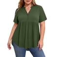 thumbnail image 1 of Miluxas Women's Plus Size Short Sleeve Tops V Neck Button Up Flowy T Shirts Tunic Loose Blouses Solid Basic Shirts Army Green, 1 of 8