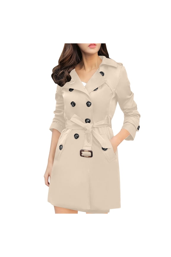 Women's Plus Size Trench Coat Double-Breasted Waterproof Lapel Overcoat Stylish Pea Coat Khaki XXXL(XXXL)