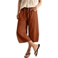 thumbnail image 1 of Miluxas Women's Plus Size Wide Leg Curved Pants Elastic High Waist Loose Casual Cropped Trousers with Pockets Summer Daily Outfits for Streetwear Orange, 1 of 9