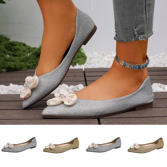 Miluxas Women's Pointed Toe Ballet Flats,Bling Rhinestones Slip on Women Flats for Dressy Casual office Work Silver 9.5(43)