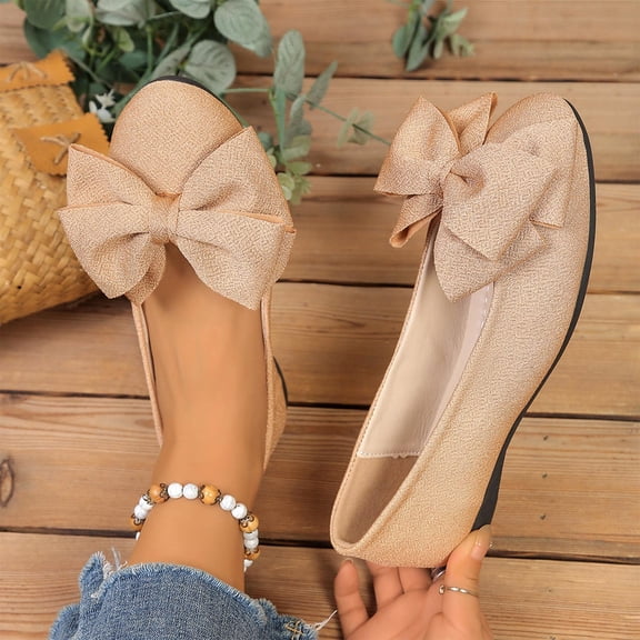 Miluxas Women's Pointed Toe Bowknot Ballet Flats Comfortable Slip-On Dressy Casual Bowtie Flat Shoes Loafers Khaki 8.5(41)