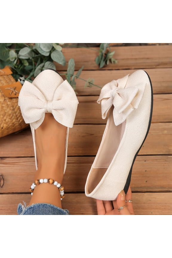 Women's Pointed Toe Bowknot Ballet Flats Comfortable Slip-On Dressy Casual Bowtie Flat Shoes Loafers White 7(39)