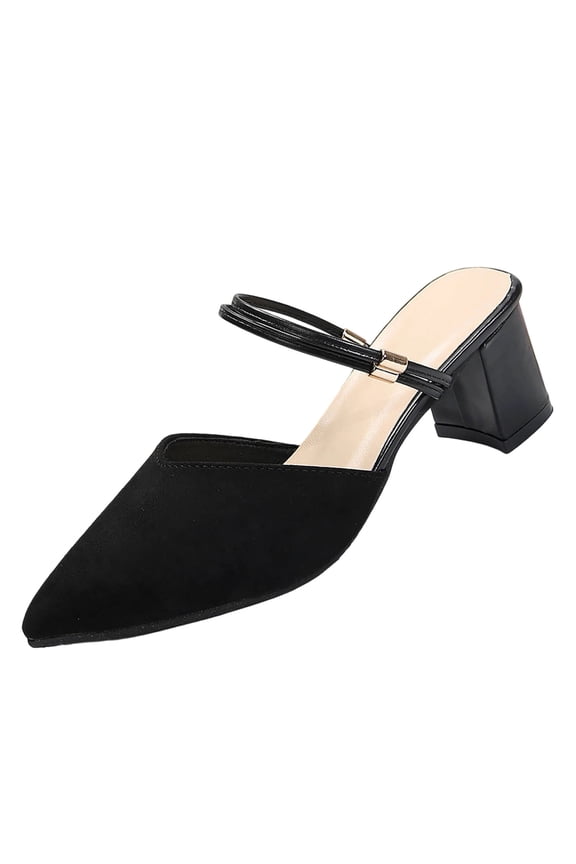 Women's Pointed Toe Chunky Heel Mules Fashion Suede Closed Toe Backless Block Heel Slip on Dressy Pumps Summer Casual Work office Wedding Heeled Sandals Black 8.5(41)
