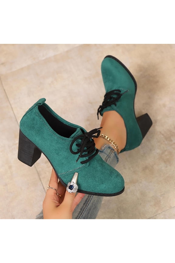 Women's Pointed Toe Lace Up Pump Suede Vintage Chunky Block Mid Heel office Dress Shoes Green 5.5(36)