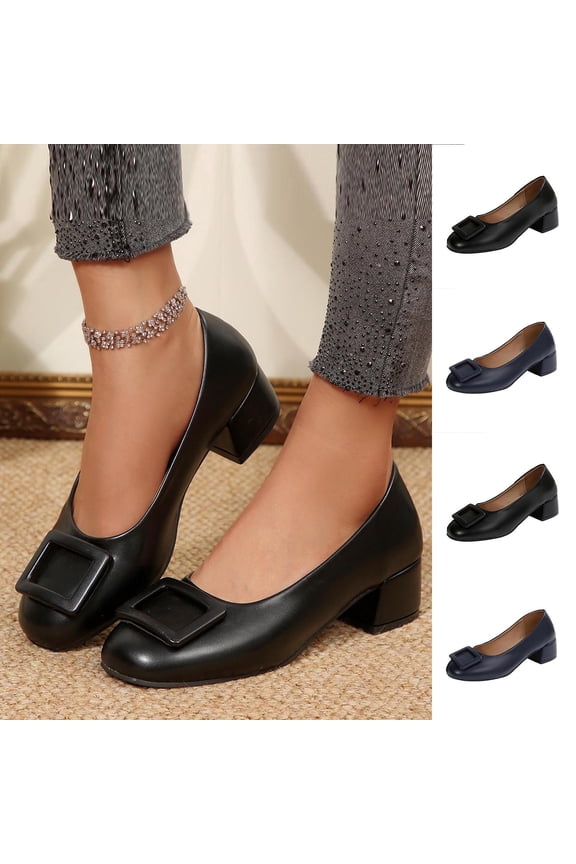 Women’s Pointed Toe Pumps,Chunky Block Heels Pumps,Classic office Daily Dress Shoes Blue 9.5(43)