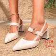 thumbnail image 1 of Miluxas Women's Pointed Toe Slingback Block Heel Pumps, Metal Ring Cutout Ankle Strap Mid Heel Dress Shoes, Elegant Faux Leather Heels Beige 7(39), 1 of 9
