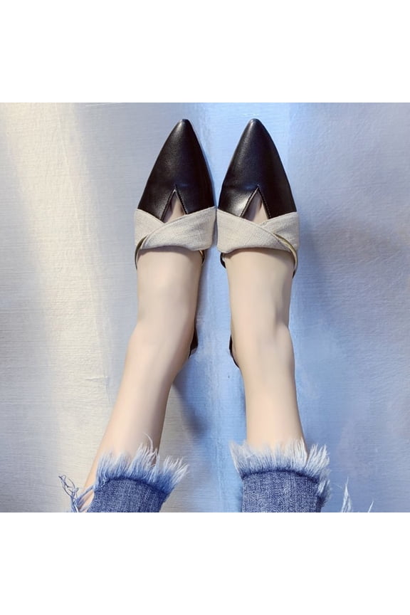 Women's Pointed Toe Slingback Flats Two Toned Low Heel Pumps Comfortable Work Dress Shoes Black 6.5(38)