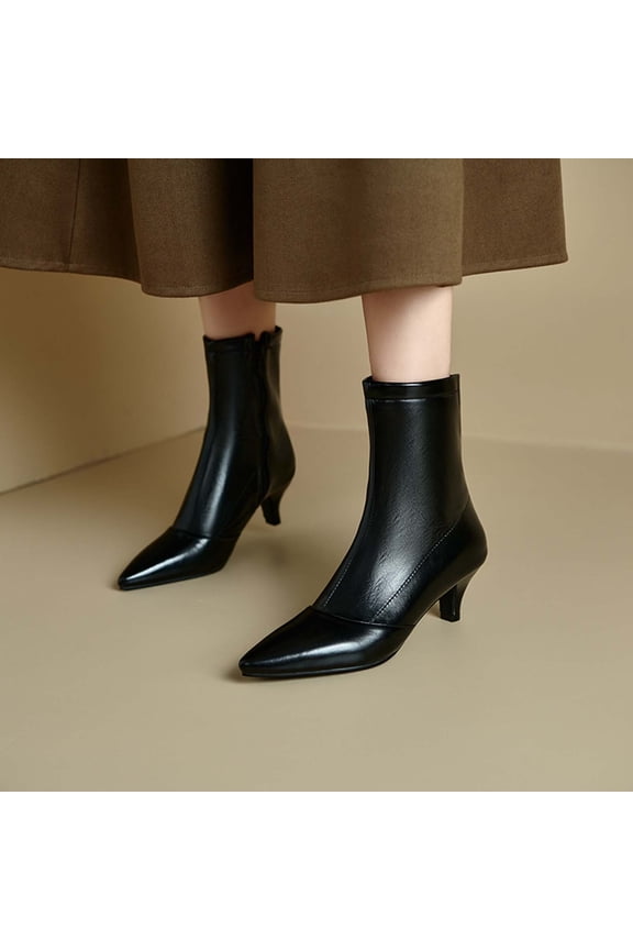 Women's Pointed Toe Stiletto Low Heel Ankle Boots Comfortable Soft Fall Winter Kitten Heel Dress Booties Shoes for Party Wedding Work Black 7(39)