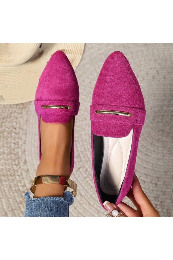 Women's Pointy Toe Loafer Flat Comfortable Faux Suede Work Shoes,Cute Penny Loafer Slip On Ballet Flat Hot Pink 6.5(38)