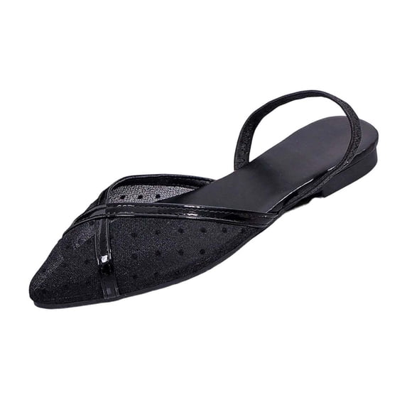Miluxas Women’s Polka Dot Mesh Slingback Flats, Crisscross Strap Pointed Toe Slip On Mules, Breathable Sheer Summer Dress Shoes Black 9.5(43)