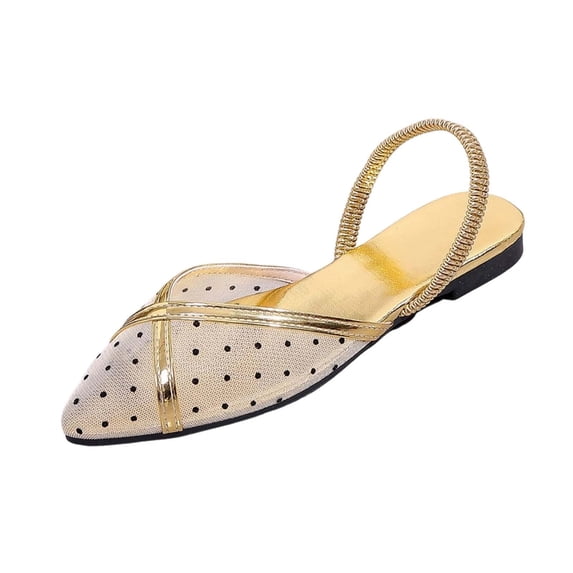 Miluxas Women’s Polka Dot Mesh Slingback Flats, Crisscross Strap Pointed Toe Slip On Mules, Breathable Sheer Summer Dress Shoes Gold 9(42)