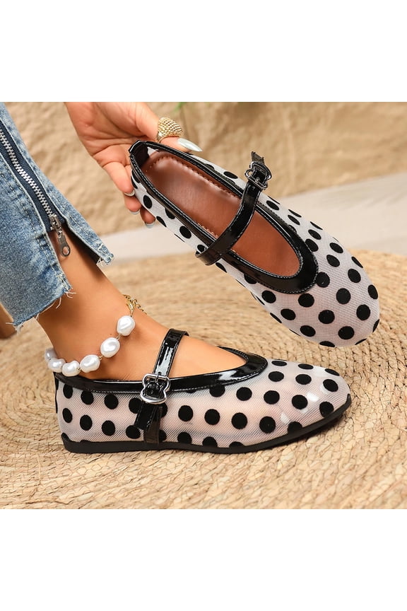 Women's Polka Dots Mesh Ballet Flats Shoes Bowknot Pointed Toe Flats Closed Toe Comfortable Dress Shoes White 8(41)